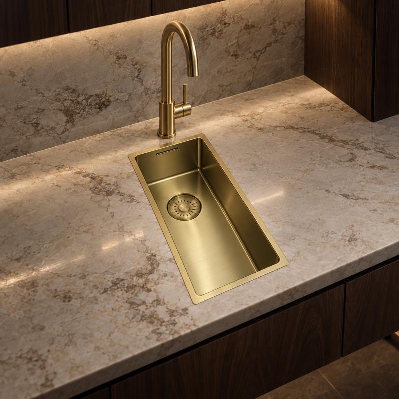 Pure.Sink Comfort kleine PVD Gouden spoelbak 18x40 cm onderbouw, vlakinbouw en opbouw PCM1840-60